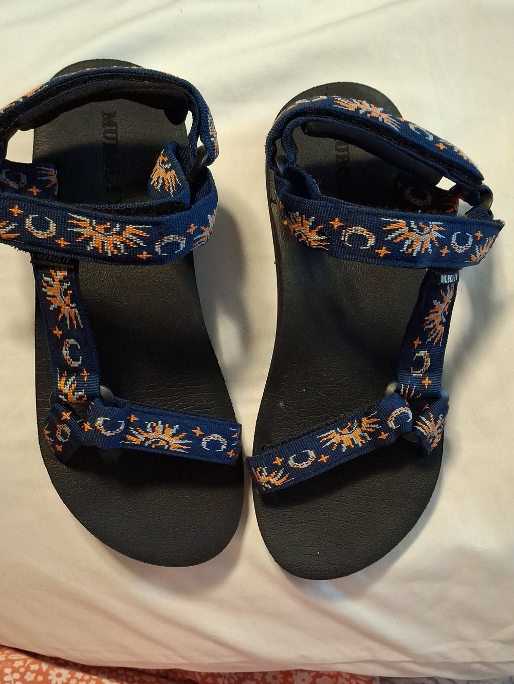 Navy Blue Strappy Outdoor Sandals with Orange Accent